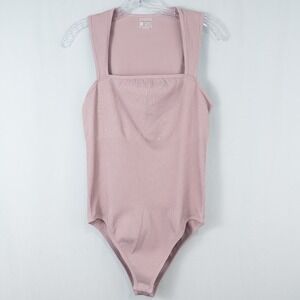 OQQ Square Neck Ribbed Bodysuit‎ XL Pink Coquette Balletcore Soft Girl Feminine